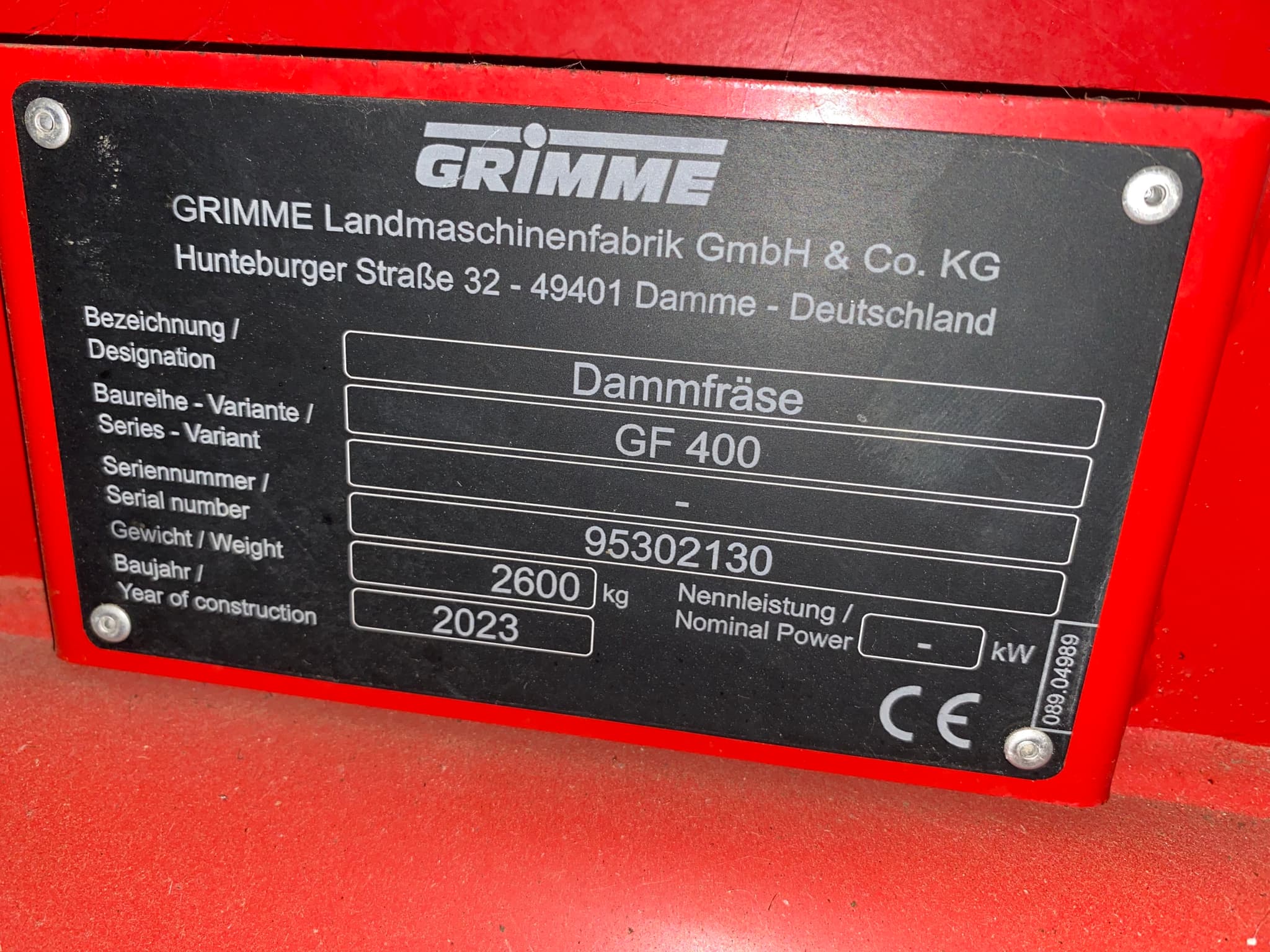 GRIMME GF 400 - machinePlate - Ref. 23a9