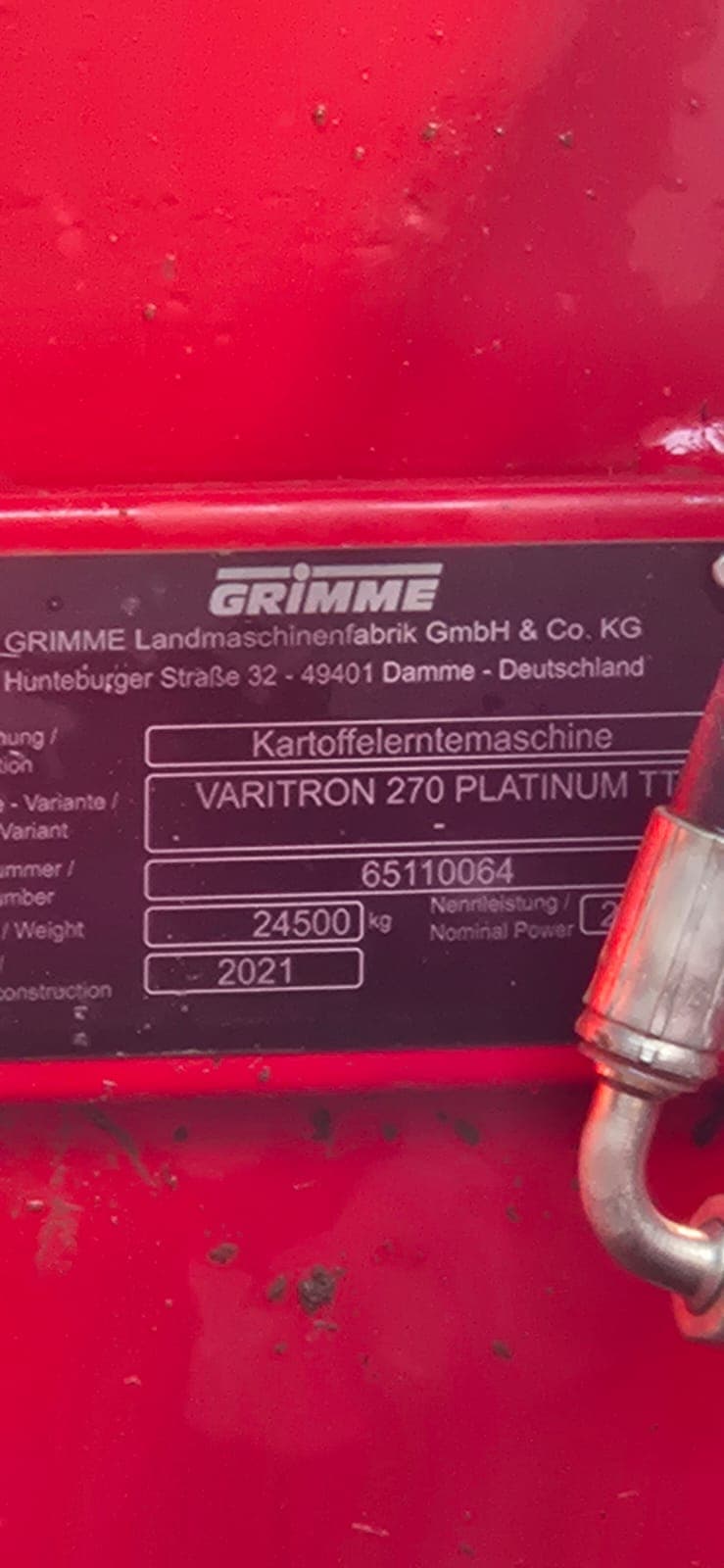 GRIMME VARITRON 270 PLATINUM TT - machinePlate - Ref. 626e