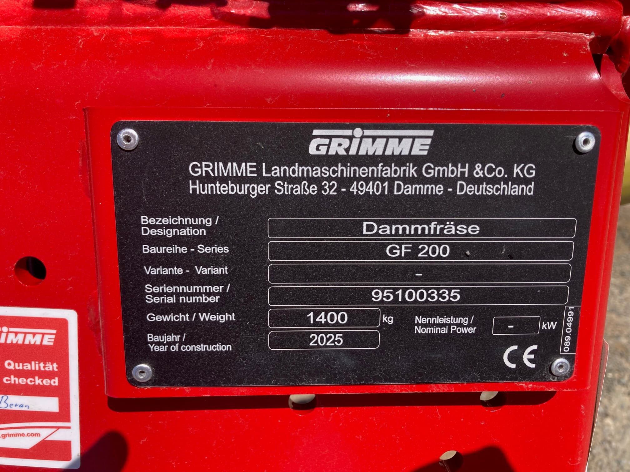 GRIMME GF 200 - machinePlate - Ref. 493e