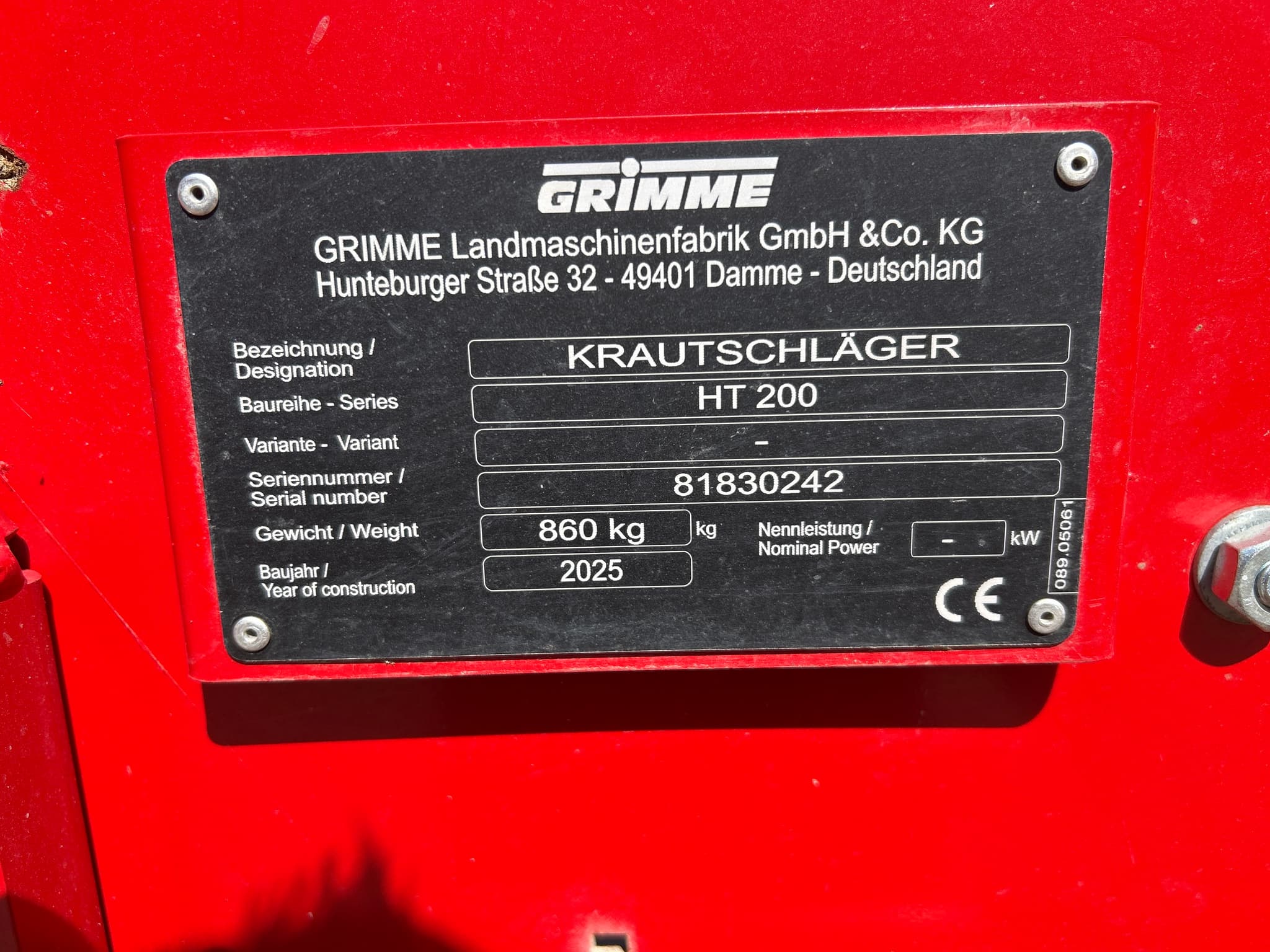 GRIMME VARITRON 270 PLATINUM - machinePlate - Ref. 0be7