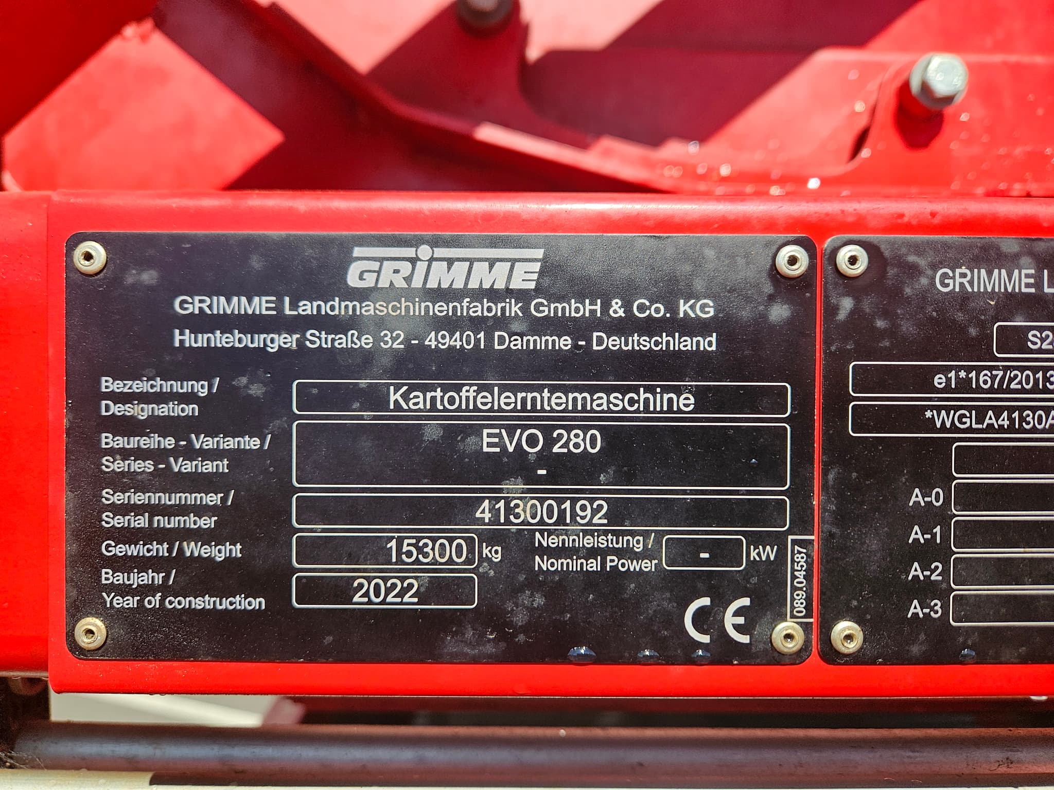 GRIMME EVO 280 - machinePlate - Ref. 49f5