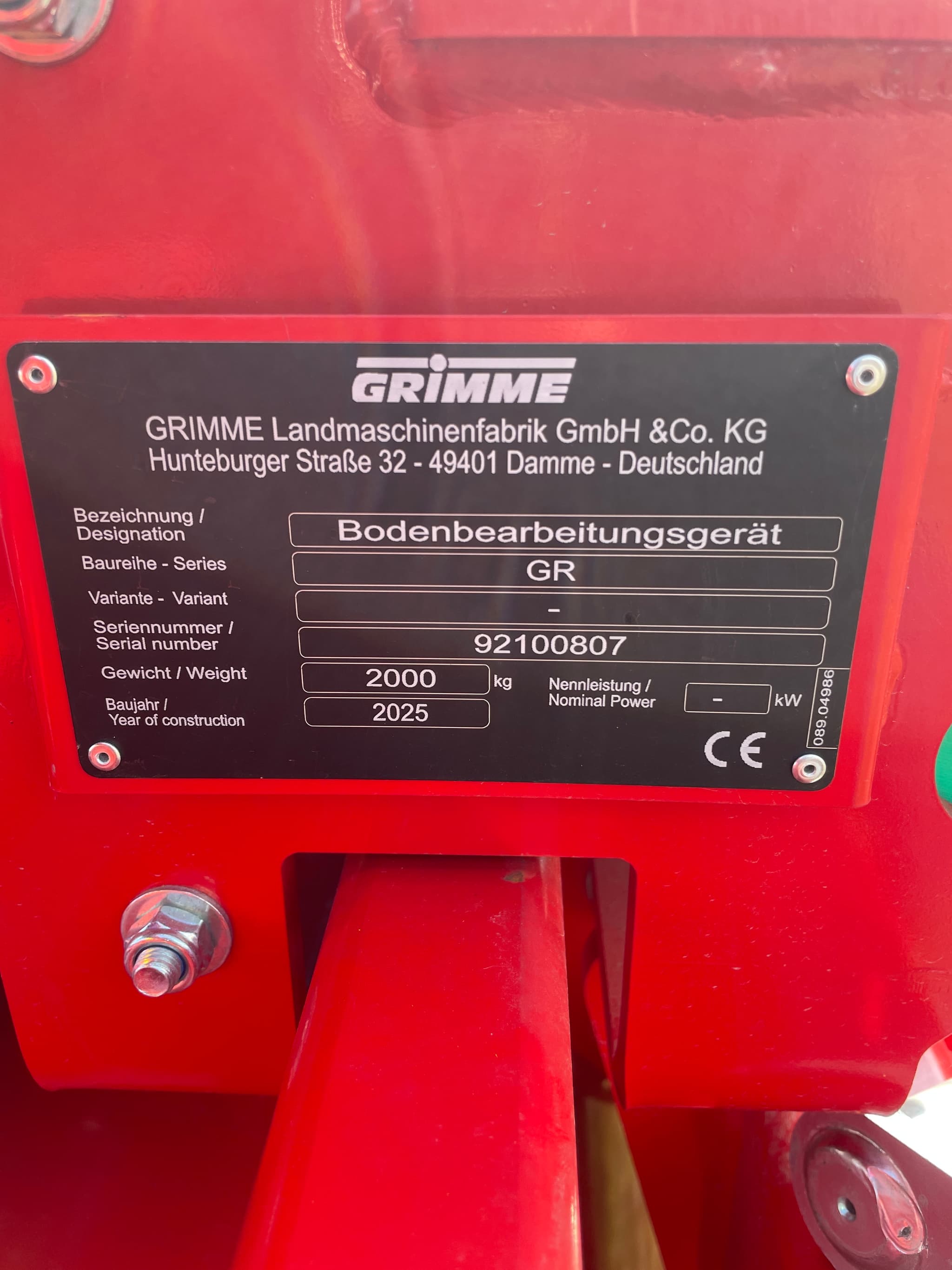 GRIMME GR - machinePlate - Ref. 4795