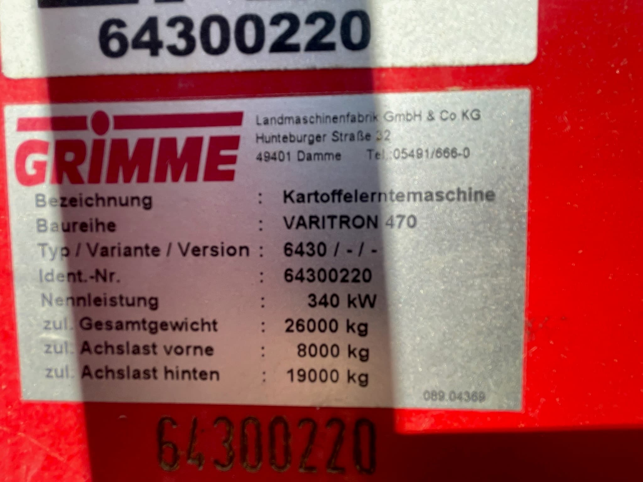 GRIMME VARITRON 470 - detail - Ref. 91b4