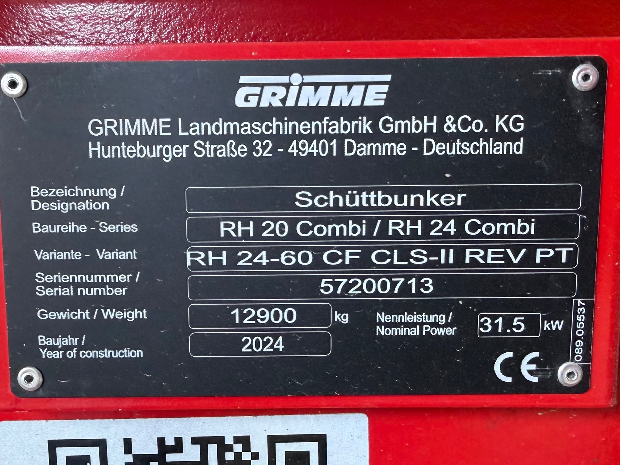 GRIMME RH 20 / 24 COMBI - machinePlate - Ref. 1201
