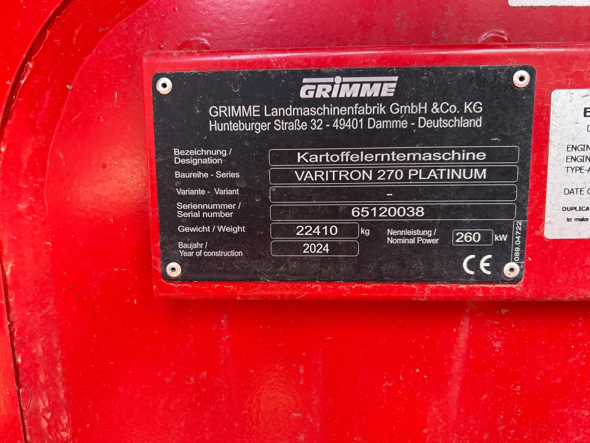 GRIMME VARITRON 270 PLATINUM - machinePlate - Ref. 0be7
