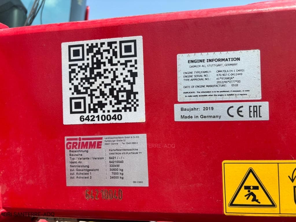 GRIMME VARITRON 470 PLATINUM TT - machinePlate - Ref. 49d1