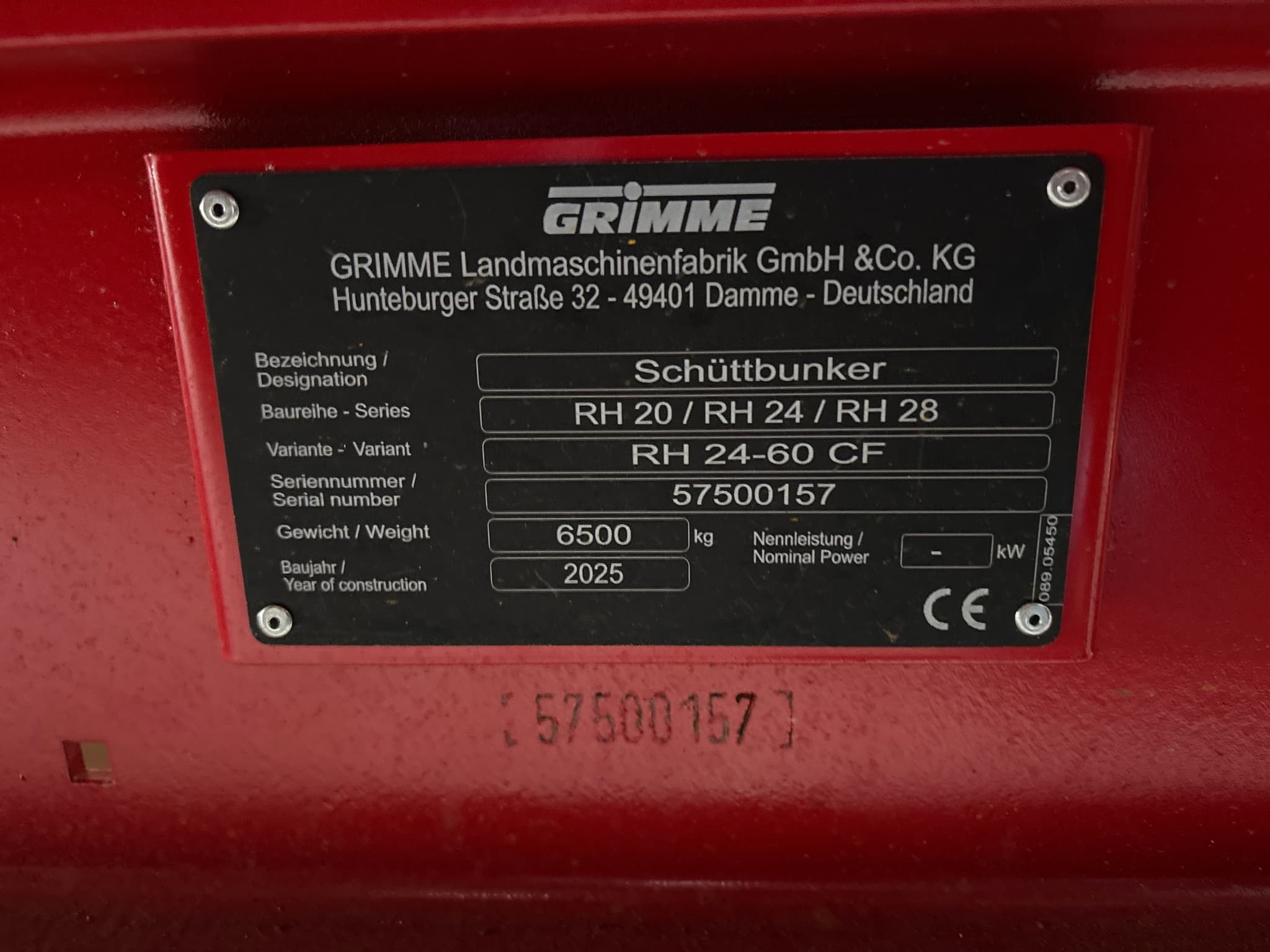 GRIMME RH 20/RH 24/RH 28 - machinePlate - Ref. 5327